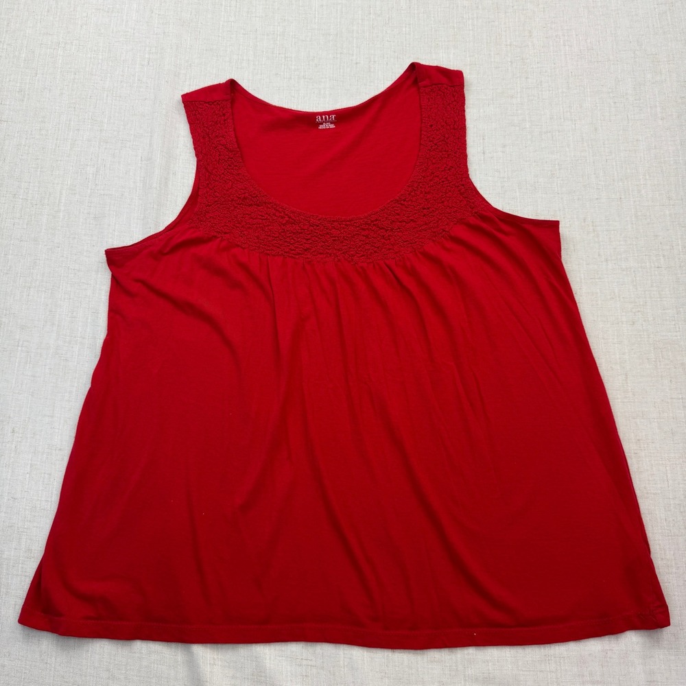 a.n.a Crochet Lace Tank Top Womens XL Red Sleeveless Scoop Neck Boho Summer